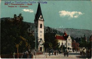 Trencsénteplic, Trencianske Teplice; Templom tér. Wertheim Zsigmond kiadása / Kirchenplatz / square, church (EK)