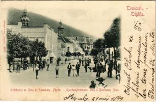 1898 (Vorläufer) Trencsénteplic, Trencianske Teplice; Széchenyi út, Sina és Hammam fürdő / street view, spa, baths (kis szakadás / small tear)