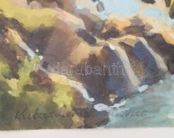 Kutas Artúr (1907-1998): Plitvice, vízesés, 1972. Akvarell, papír. Jelezve balra lent. Üvegezett fak...