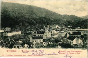 1900 Trencsénteplic, Trencianske Teplice; Kossuth és Simon utca / Kossuth und Simongasse / street view