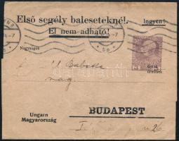 1914 Teljes díjjegyes címszalag reklámszöveggel, a díjjegy lecsúszott lemezhibával