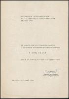 1962 Gádor István (1891-1984) részére szóló köszönetnyilvánító oklevél a prágai Nemzetközi Modern Kerámia Kiállításon (Exposition Internationale de la Céramique Contemporaine Prague 1962) való részvételért, Professzor Otto Eckert (1910-1995) aláírásával.