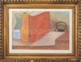 Kmetty jelzéssel: Csendélet. Pasztell, papír. 30,5x46,5 cm. Dekoratív, üvegezett, sérült fakeretben