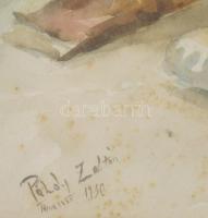 Páldy Zoltán (1884-1939): Csendélet festőecsetekkel, Temesvár, 1930. Akvarell, papír. Jelezve balra ...