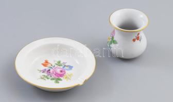 Meissen hamuzó és kisváza. Jelzett, d: 9,5 cm, m: 5 cm