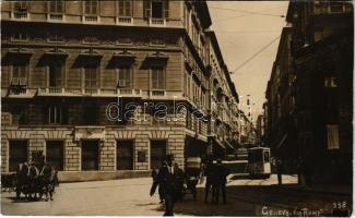 Genova, Via Roma, Banca Commerciale Italiana, Guglielmo Oberdan / street, bank, tram, shop. photo (fl)