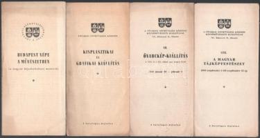 1947-1948 Fővárosi Népművelési Központ kiállítási prospektusai, 4 db: Budapest népe a művészetben; Kisplasztikai és grafikai kiállítás, Önarckép-kiállítás, A magyar tájképfestészet. Bp., Székesfővárosi Házinyomda. Kihajtható prospektusok. Változó állapotban.