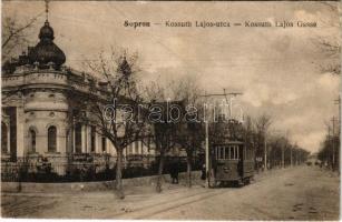 1917 Sopron, Kossuth Lajos utca, villamos. Blum Náthán és fia kiadása (EK)