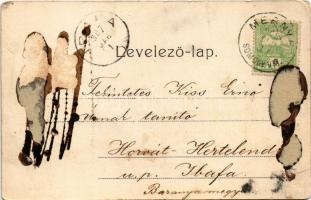 1907 Mernye (Somogy), papilak, utca. Weisz Mór kiadása (ragasztónyom / gluemark)