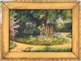 K. S. Th. jelzéssel, XX. sz. első fele: Virágzó park. Olaj, karton. Dekoratív, sérült fakeretben, 24x34,5 cm