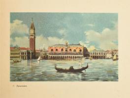cca 1900-1920 Ricordo di Venezia, album 16 színes képpel, merített papíron. Zsinórfűzéses papírkötés...