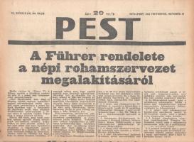 [II. Világháború] Pest. 1944. október 19. (Napilap, VI. évfolyam, 238. szám) &quot;A Führer rendelete a népi rohamszervezet megalakításáról -- Himmler birodalmi vezető beszéde a német rohamszervezet tagjai előtt&quot;. Félbehajtva, jó állapotban.