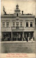 1909 Pozsega, Pozega; Staklana, Trg Franje Josipa, Zgrada i trgovina Josipa Krausa / Ferenc József tér, Josip Kraus és F. Freud üzlete. Josip Kraus saját kiadása / square, shops (EK)