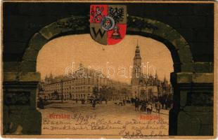 1905 Wroclaw, Breslau; Rathaus / town hall. Art Nouveau, litho frame with coat of arms (EB)