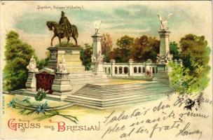 1900 Wroclaw, Breslau; Denkmal Kaiser Wilhelm I / monument. Art Nouveau, floral, litho (fl)