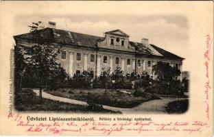 1905 Liptószentmiklós, Liptovsky Mikulas; Sétány a bírósági épülettel. Löw Dezső kiadása / promenade and court + "LIPTÓ-SZ-MIKLÓS KIS UTALV."