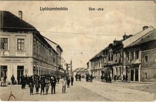 Liptószentmiklós, Liptovsky Mikulas; Vám utca, Weiser Korona szálloda és kávéház. W.L. Bp. 2510. Maczner Ignác kiadása / street, cafe and hotel (Rb)