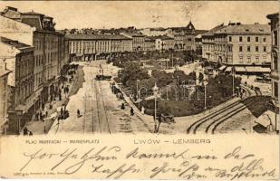 1900 Lviv, Lwów, Lemberg; Plac Maryacki / Marienplatz / square, tram (fl)