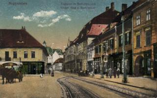 Nagyszeben market and Sarkantyú street with the shop of Ludwig Fuchs