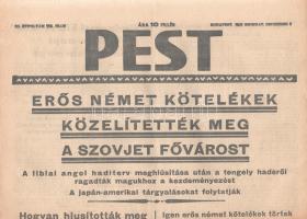 [II. Világháború] Pest. 1941. december 6. (Napilap, III. évfolyam 280. szám) &quot;Erős német kötelékek közelítették meg a Szovjet fővárost -- Hogyan hiúsították meg a németek a libiai angol haditervet? -- Igen erős német kötelékek törtek maguknak utat Moszkva közelébe&quot;. Félbehajtva, jó állapotban.