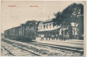 1914 Kanfanar, Canfanaro; Bahnstation / vasútállomás, gőzmozdony, vonat / railway station, locomotive, train (EK)