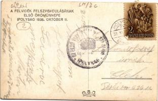 1938 Ipolyság, Sahy; bevonulás, katonák / entry of the Hungarian troops, soldiers + "1938 Ipoly...