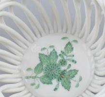 Herendi zöld Apponyi mintás fonott kosárka. Kézzel festett, jelzett, hibátlan, d: 9 cm