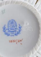 Herendi zöld Apponyi mintás fonott kosárka. Kézzel festett, jelzett, hibátlan, d: 9 cm