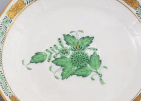 Herendi zöld Apponyi mintás csésze alátéttel. Jelzett, d: 11,5 cm