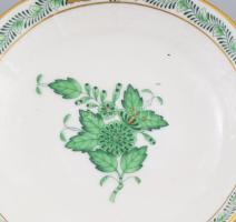 Herendi zöld Apponyi mintás csésze alátéttel. Jelzett, d: 11,5 cm