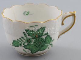 Herendi zöld Apponyi mintás csésze, jelzett, repedéssel, m: 5 cm
