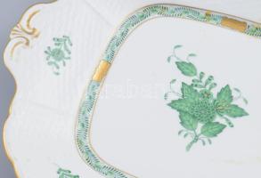 Herendi zöld Apponyi mintás kínáló, jelzett, kézzel festett, 28x24 cm