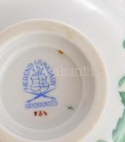 Herendi zöld Apponyi mintás teás készlet, jelzett, kis pattogzással, cukortartó nélkül