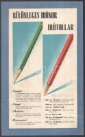 cca 1920-1940 Különleges irónok, írótollak (Turán, Titán, Thebris, stb.), Schuler József R.T. reklámlap, apró lapszéli szakadásokkal, kissé koszos, 33x20 cm