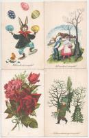 24 db MODERN magyar retro grafikai üdvözlő képeslap. Képzőművészeti Alap: virágos üdvözlő, Húsvét, Karácsony / 24 modern Hungarian retro greeting graphic postcards: flowers, Easter, Christmas