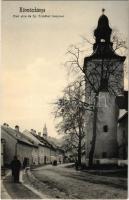 Körmöcbánya, Kremnitz, Kremnica; Alsó utca és Szent Erzsébet templom. Ritter Lipót J. kiadása / street view with church (Rb)