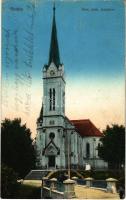 1915 Ruttka, Vrútky; Római katolikus templom. Vasúti levelezőlapárusítás 27. sz. 1915. / Catholic church (fl)