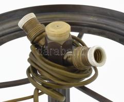 Masszív réz asztali lámpa test, búra nélkül, fa talpon, m: 43 cm