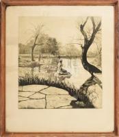 Olvashatatlan jelzéssel, magyar grafikus, 1960-80 körül: Szürkület. Rézkarc, papír. Számozott (86/10...