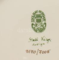 Zsolnay Főnix mintás dísztál. Kézzel festett, jelzett, tervező: Szabó Kinga, hibátlan, d: 23,5 cm