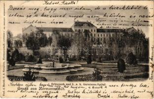 1903 Nagyszeben, Hermannstadt, Sibiu; Erlenpark und k.u.k. Garnisons-Spital. G.A. Seraphin, Jos. Drotleff / Osztrák-magyar helyőrségi kórház / Austro-Hungarian military garrison hospital (fl)