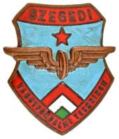 ~1960. "Szegedi Vasútforgalmi Technikum" zománcozott bronz iskolajelvény (30x27mm) T:XF kis zománchiba