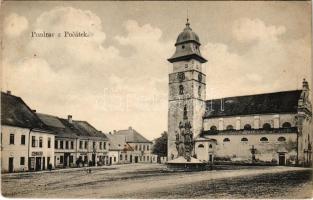 Pocátky, Hostinec / main square, church, monument, shops, restaurant (EK)