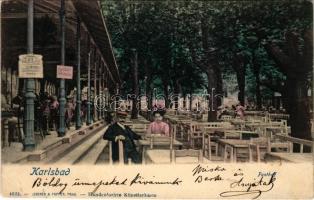 1903 Karlovy Vary, Karlsbad; Posthoff. Handcolorirte Künstlerkarte / restaurant garden (EK)