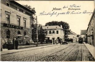 1925 Wien, Vienna, Bécs XXIII. Mauer, Kirchengasse, park Cafe / street, tram