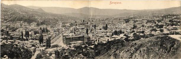 1907 Sarajevo. Simon Kattan 2-tiled folding panoramacard (fl) + "K.UND K. MILIT. POST SARAJEVO"