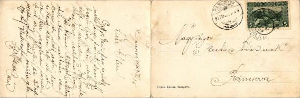 1907 Sarajevo. Simon Kattan 2-tiled folding panoramacard (fl) + "K.UND K. MILIT. POST SARAJEVO&...