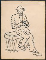 Dinnyés Ferenc (1886-1958), kétoldalas rajz: Női portré és férfi portré. vegyes technika, papír, jel...