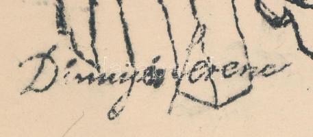 Dinnyés Ferenc (1886-1958), kétoldalas rajz: Női portré és férfi portré. vegyes technika, papír, jel...