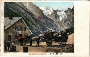 1902 Passo dello Stelvio, Stilfserjochstrasse (Südtirol); Hotel Edelweis, horse chariot (tear)